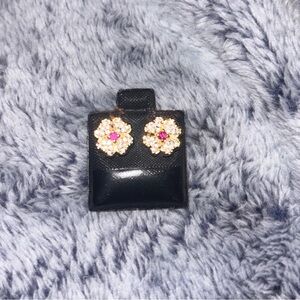 Chic cz Gold and Pink Floral clover Earrings 14k gold filled high quality